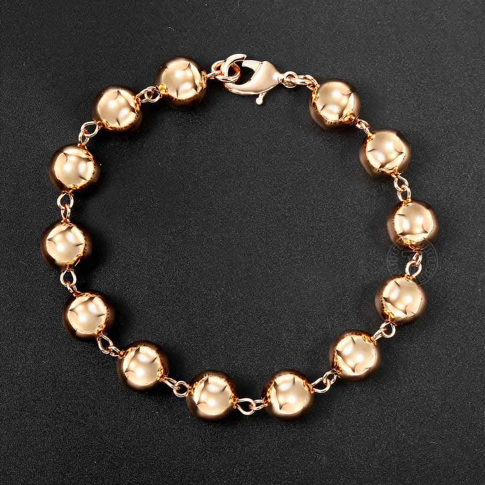 10MM 585 or Rose ronde perle chaîne Bracelet homard fermoir Bracelet Bracelet pour femmes fille bijoux 20cm CB24