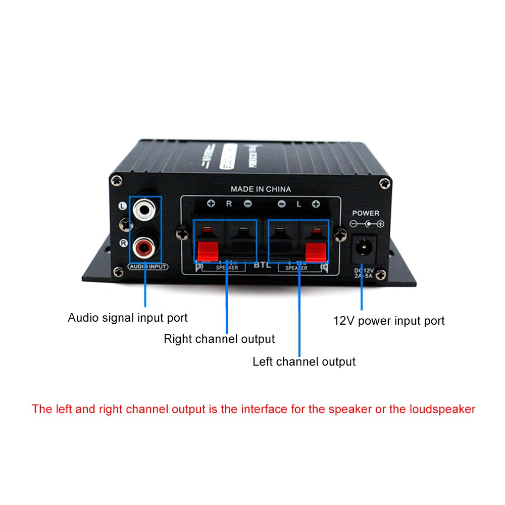 12V Mini Audio Power Amplifier Digital Audio Receiver AMP Dual Channel 20W+20W Bass Treble Volume Control Amplifiers