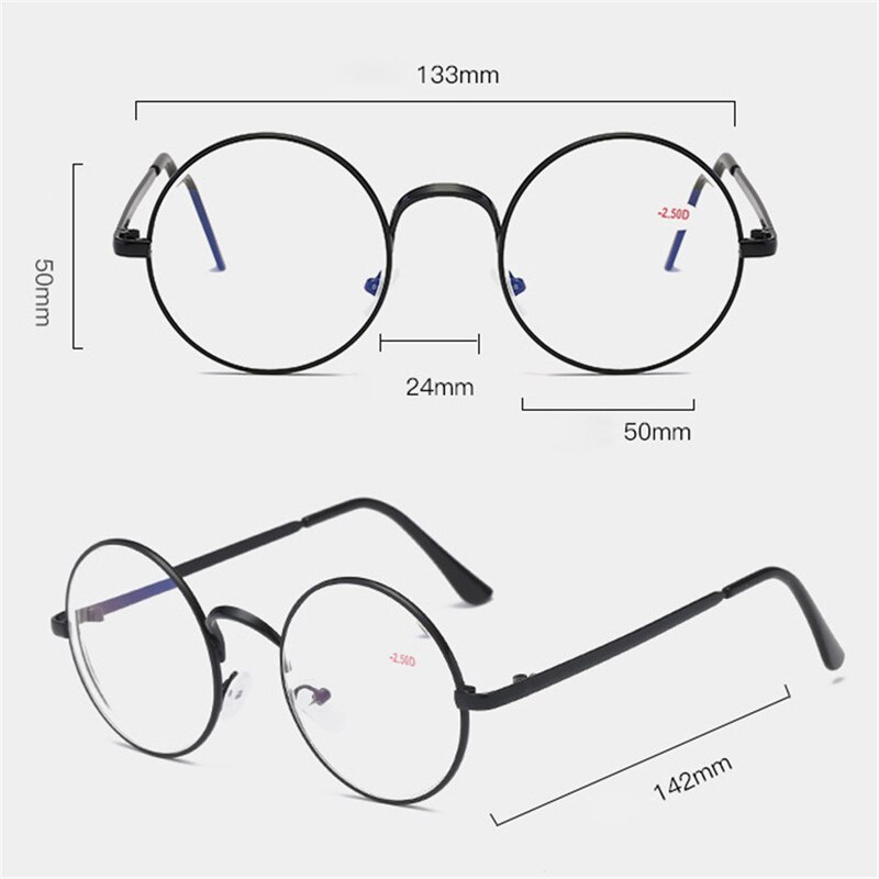 Óculos de miopia redondos clássicos com dioptria-1.0 a-4.0 vintage armação de metal mulher homem unisex óculos de visão estreita lente