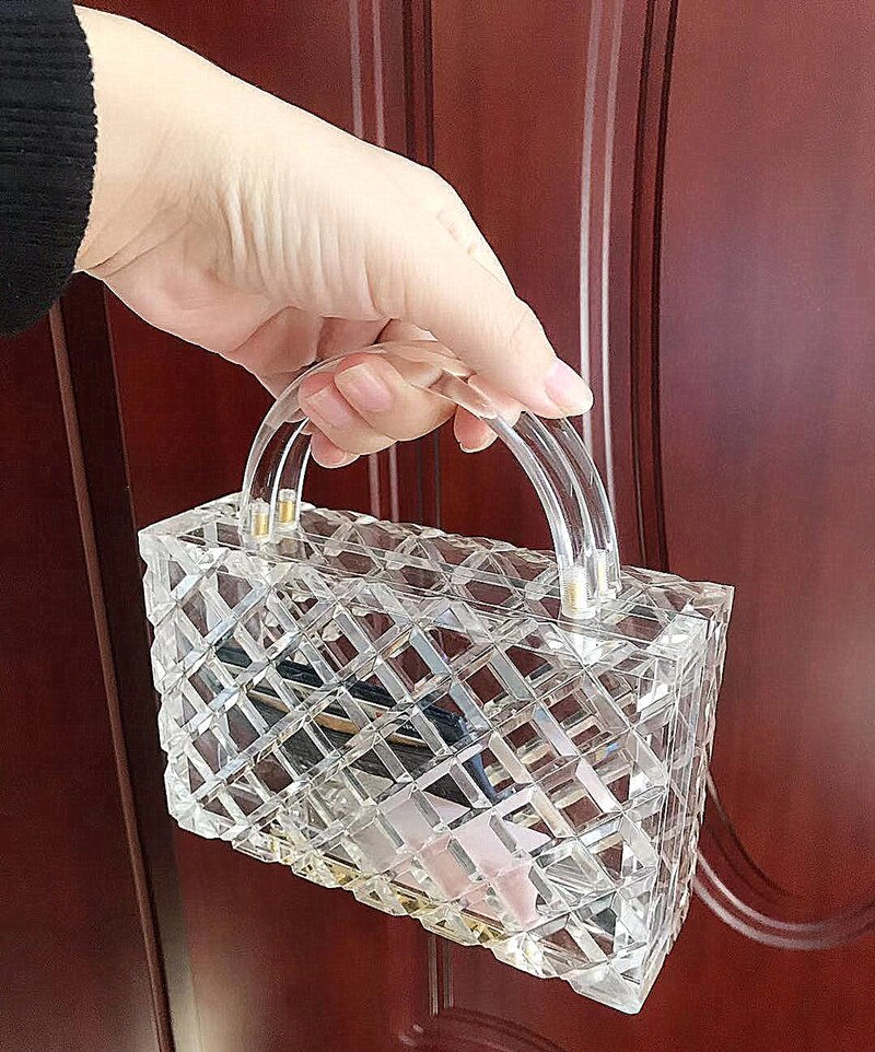 Transparante Totes Bag Clear Acryl Pvc Plastic Doos Tas Vrouwen Meisje Vintage Retro Avond Weding Party Handtas Zomer Tas: plaid totes 1 / 17.5X5X11.5CM