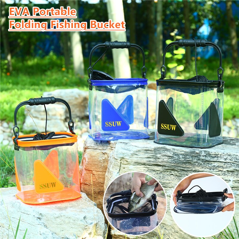 1Pcs Draagbare Transparante Vis Emmer Outdoor Opvouwbare Water Opslag Visgerei Met Mesh Deksel