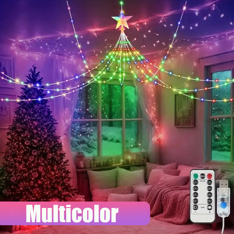 Luces de hadas alimentadas por USB, lámpara de cascada de Navidad impermeable de 280LED, 8 modos de iluminación para decoraciones de árboles de boda de dormitorio interior: changeable / 300 W