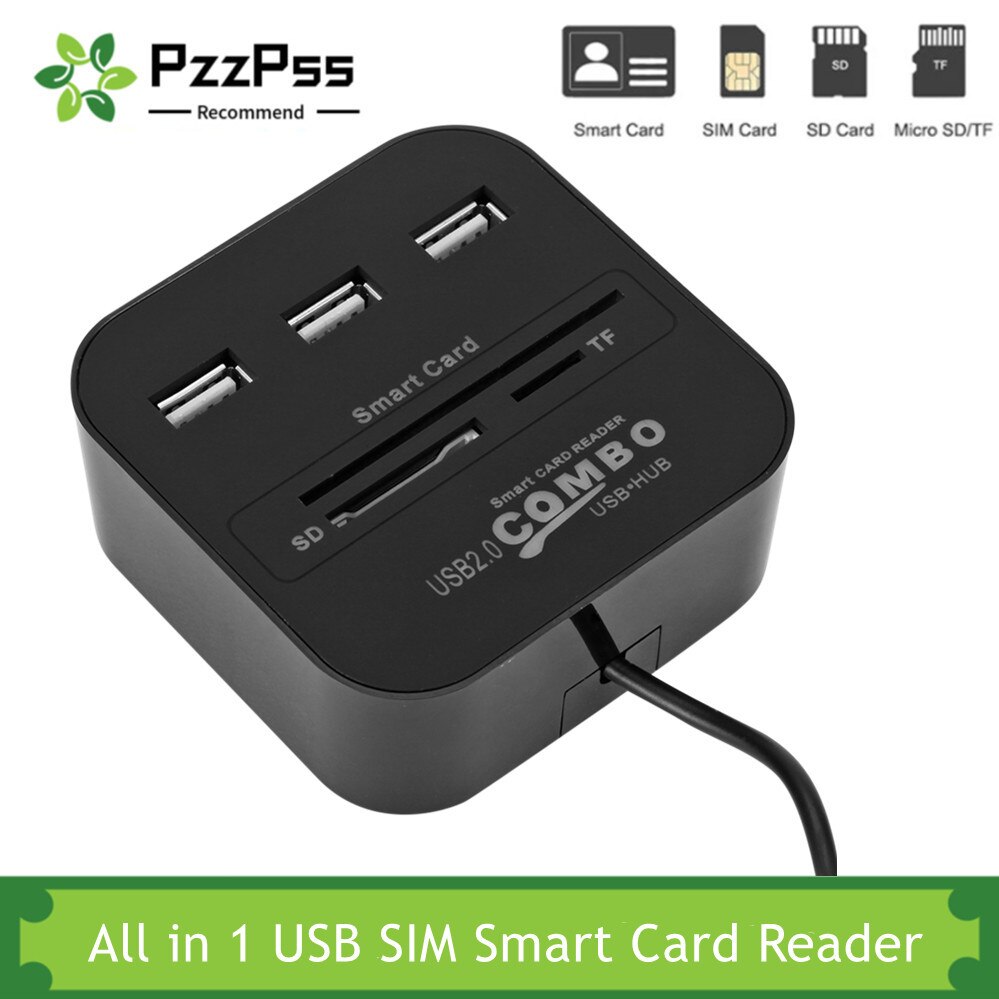 Pzzpss All In 1 Usb Sim Smart Kaartlezer Voor Bankkaart Ic/Id Emv Sd Tf 3USB Hub mmc USB-CCID Iso 7816 Cacdnieatm Ic Simsdtf