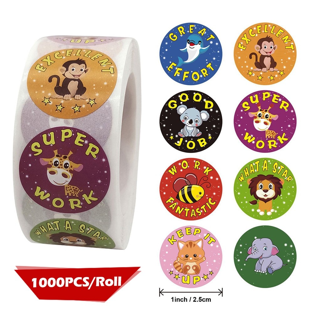 1000pcs cartoon cute animals reward stickers teacher Motivational kids sticker school student encouragement stationery sticker