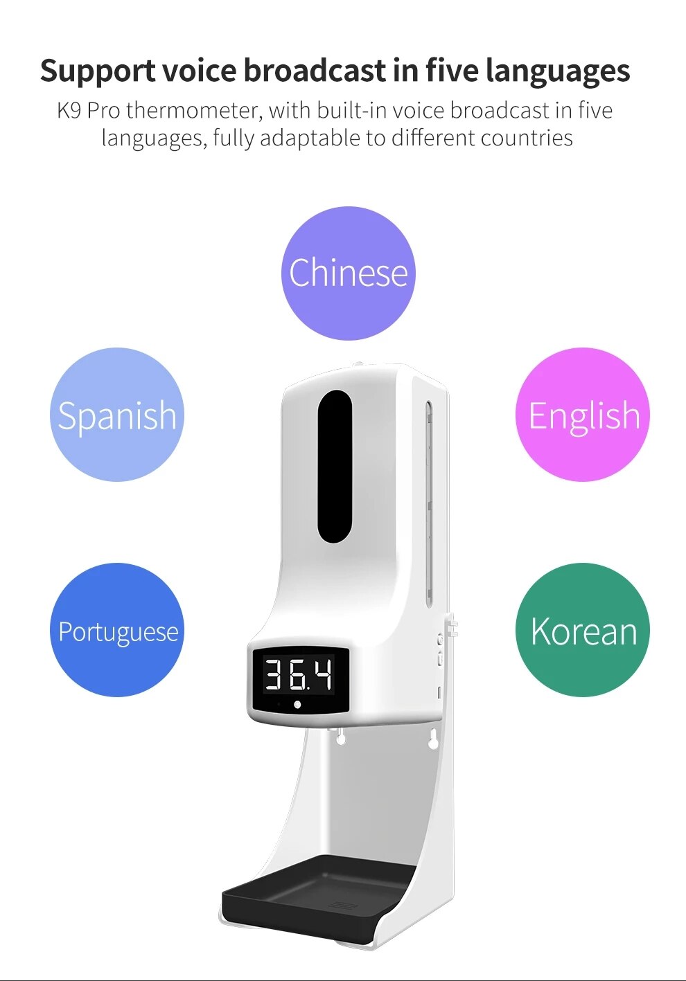 Automatisk 2 in 1 beröringsfri infraröd digital termometer med dispenser för handsprit 1000ml kapacitet automatisk vätska