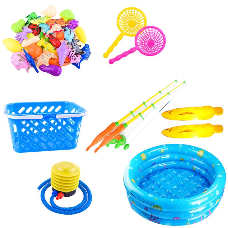 49 pçs brinquedos de pesca magnética água brinquedos de pesca do bebê engraçado bonito colorido brinquedos educativos com piscina redonda para meninas meninos: Default Title