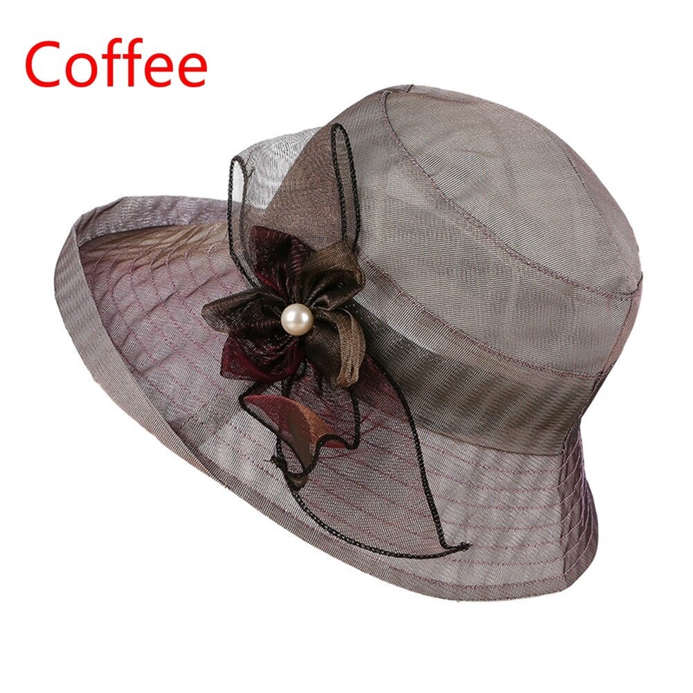 Zomer Hoed Vrouwen Brede Rand Zonnehoed Wedding Zee Strand Hoeden Voor Vrouwen Dames Hoed Met Boog Eenvoudige Strand Meisjes zonnehoed: Coffee