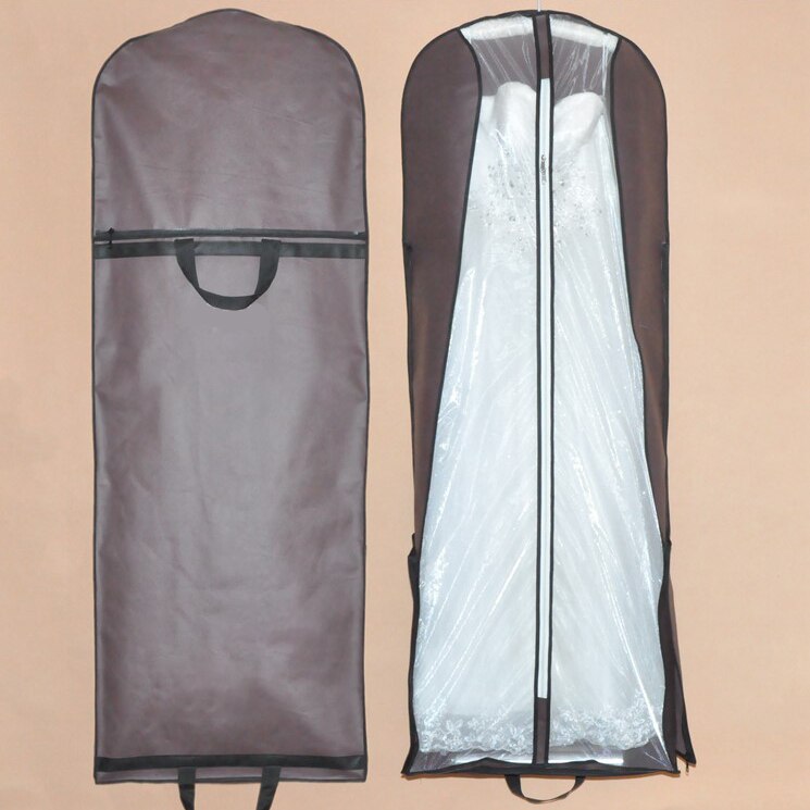 Bryllup støvdæksel foldbar bærbar dobbeltbrug kjole opbevaringspose brugerdefineret udskrivning  je003: Brun