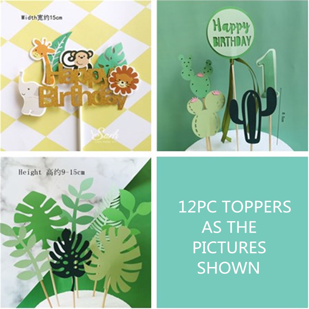 Trægynge flet kage topper til fødselsdagsfest indretning blade baby shower barn dessert bageartikler bryllup kærlighed: 12pc toppers