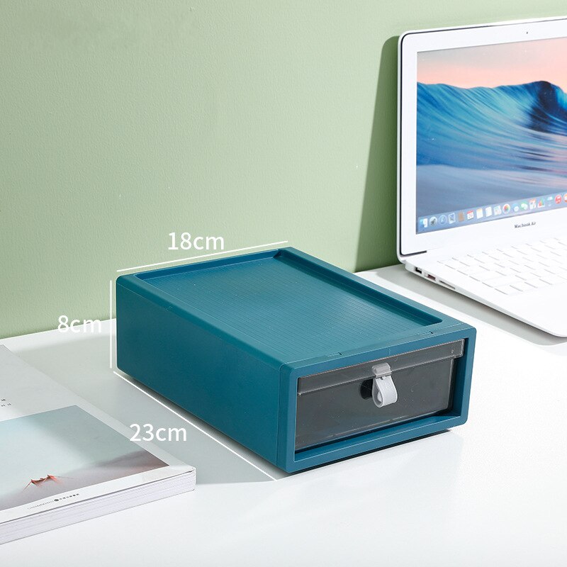 Desk Stackable Plastic Storage Drawers Sundries Stationery Books Organizer for Cosmetics Home Necessary Storage Box Container: Small Blue
