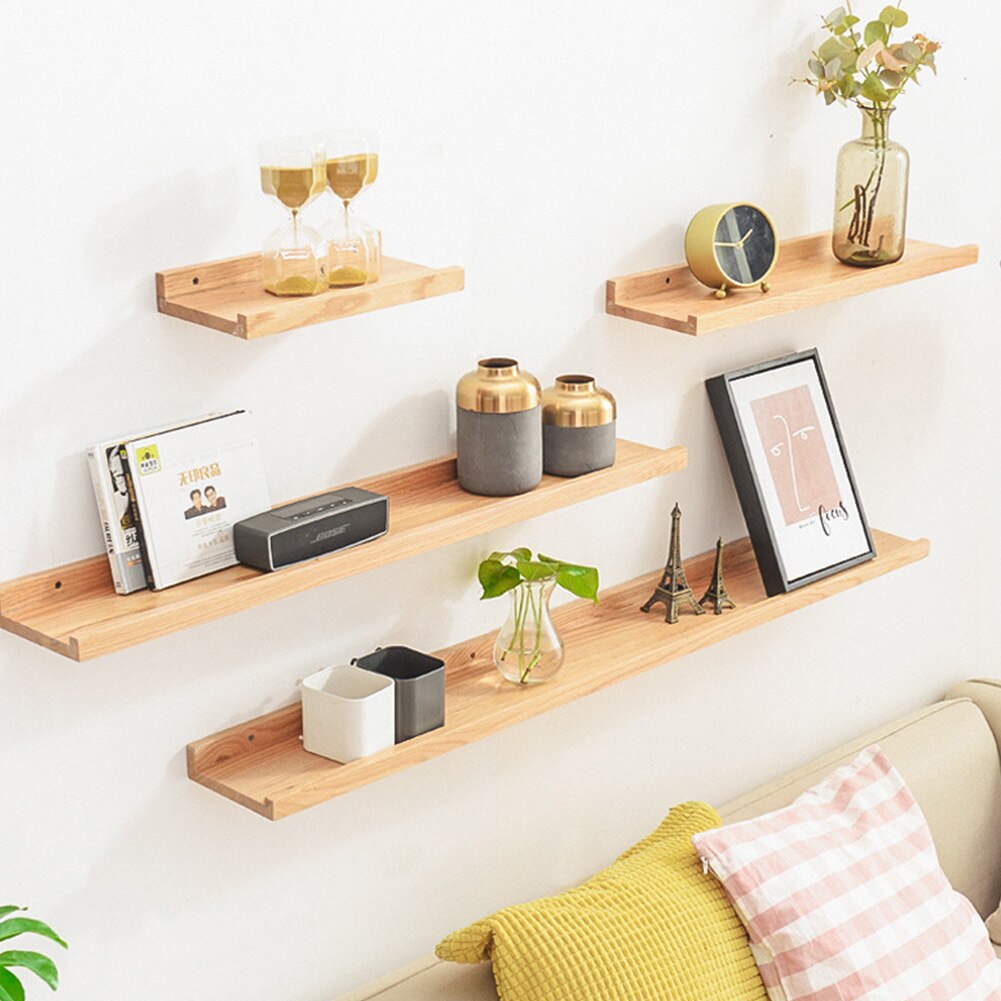 Bedroom Solid Wood Rustic Office Home Decor Wall Mounted Easy Install Space Saving Storage Scaffold Board Floating Shelf