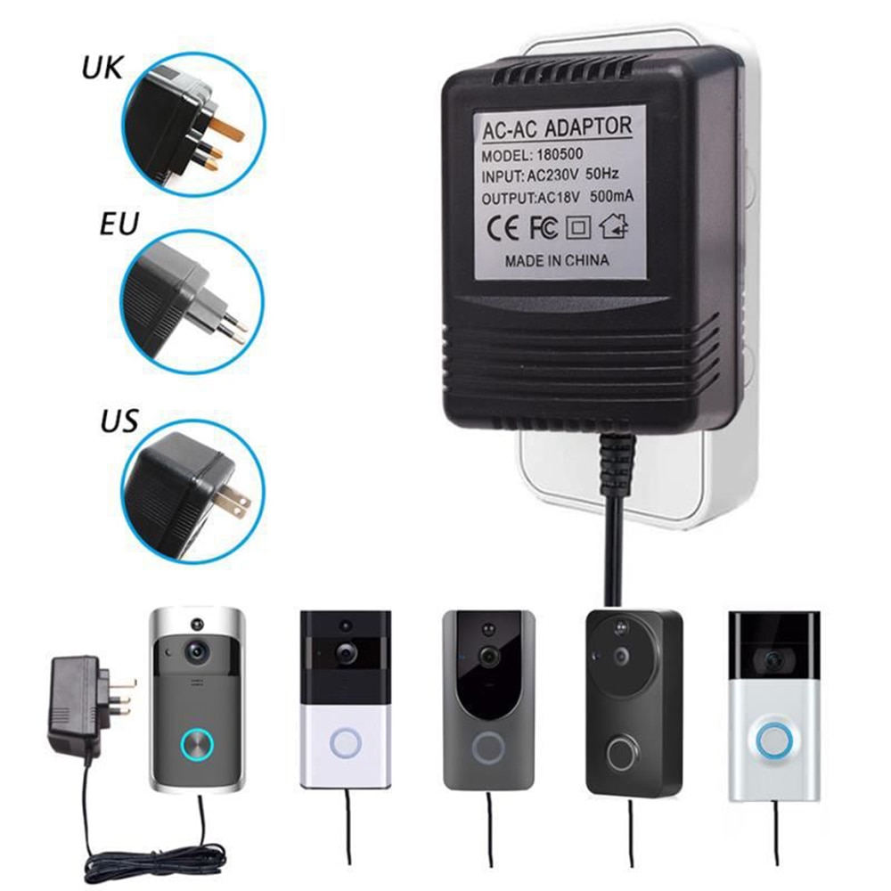 Us Uk Eu Plug 18V Ac Transformator Oplader Voor Wifi Draadloze Deurbel Camera Power Adapter Ip Video Intercom Ring 110V-240V