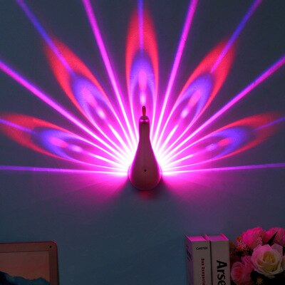 Lámpara de proyección 3D patrón de pavo real lámpara de pared de Control remoto lámpara de luz LED colorida para de lámpara de Festival