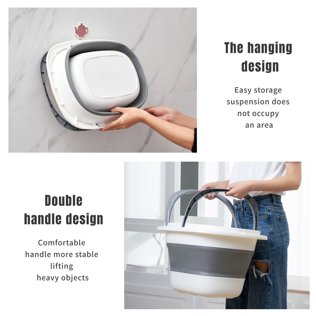 Folding Wash Basin with Handle Portable Mop Bucket Washbasin Plastic Foldable Foot Basin Travel Outdoor Camp Car Washing Basins