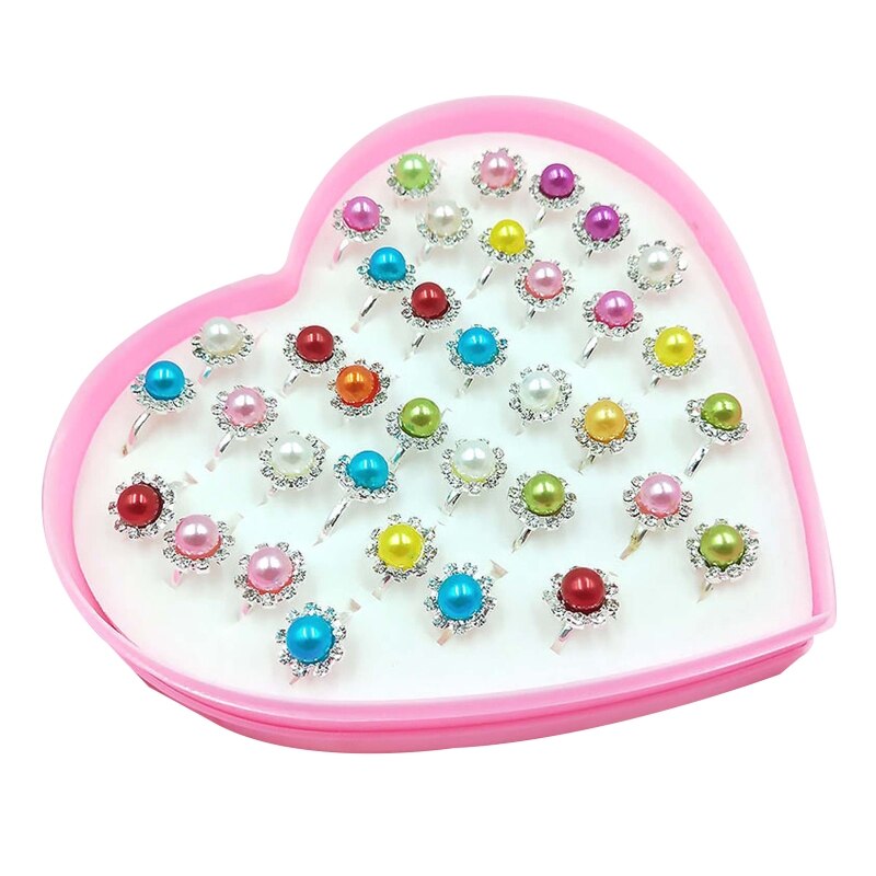 12/36 Pcs/Box Verstelbare Legering Baby Meisje Ringen Met Hart Vormige Showcase