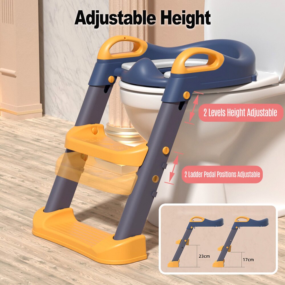 Kids Potty Training Seat Comfortable Safe Toilet Trainer with Adjustable Step Stool Ladder PVC Soft Pad Potty Training Toilet