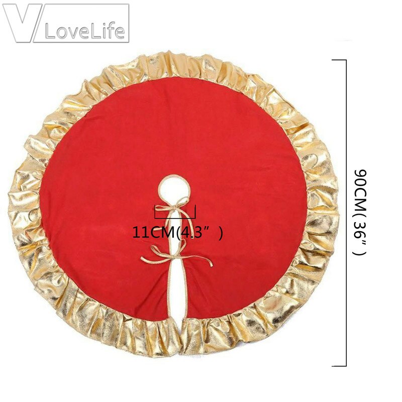 90cm røde juletræsnederdel gylden kant flæsetræsnederdel til julepynt til hjem og år dekoration