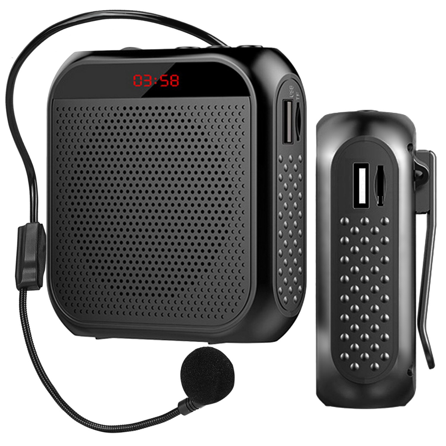 Gosear 5w 2400 mah äänenvahvistin monitoiminen kannettava henkilökohtainen äänikaiutin mikrofoninäytöllä opettajien puhetta varten: Musta