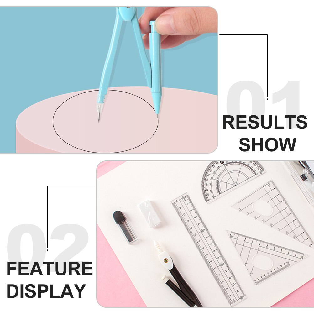 1 Set Geometry Precision Tools Circle Drawing Tools Compasses Rulers Protractor Kit (Random Color)