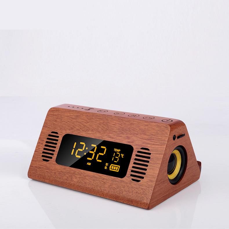 Alarm Clock Bluetooth Speaker FM Radio Digital Temperature Touch Screen Retro Snooze Table Clocks Phone Charging Voice Broadcast: brown 