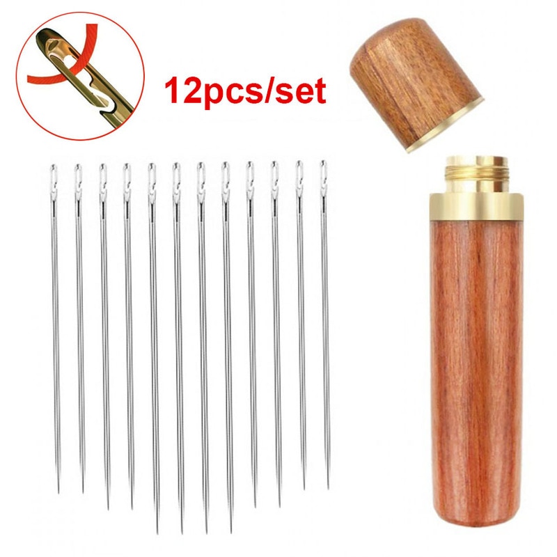12pcs Blind Needle Elderly Needle-side Hole Hand Household Sewing Stainless Steel Sewing Needless Threading Apparel Sewing DIY