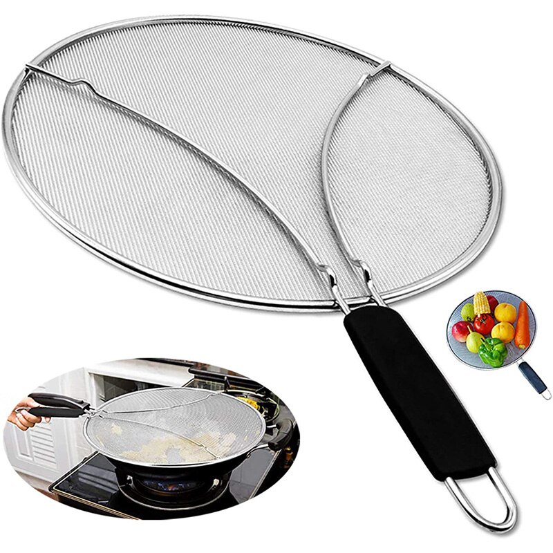 Grease Splatter Guard Splatter Screen for Frying Pan Stainless Steel Mesh Kitchen Oil Splash Protect Cover Iron Skillet Lid