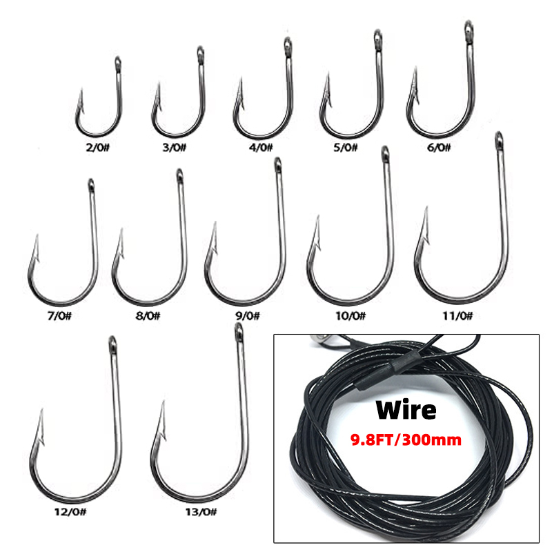 1pcs Shark Fishing Rigs Tuna Fishing Hooks with 9.8ft Nylon Coated Cable Leader(380-400LB) Deep Sea Hooks for Big Fish Tools