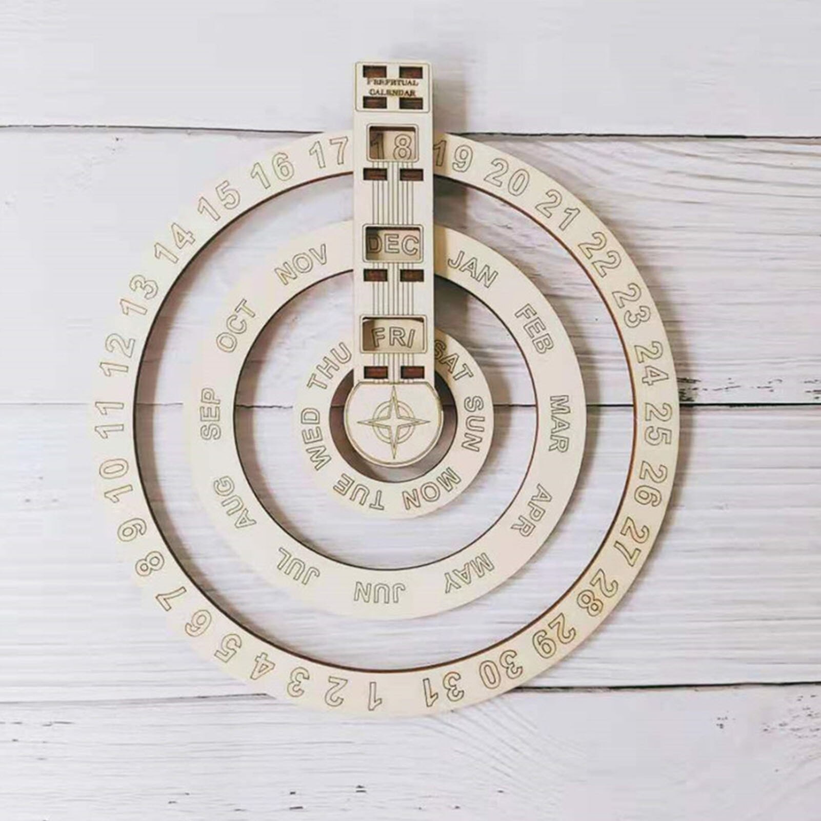 Wooden Rotary Calendar Wooden Round Rotating Calendar Wall Decoration Perpetual Calendar