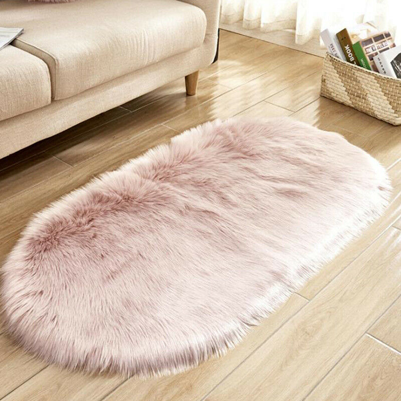 Small Faux Fur Rug Hairy Soft Shaggy Area Rug Floor Carpet Fully Mats Home Decor: Light Pink