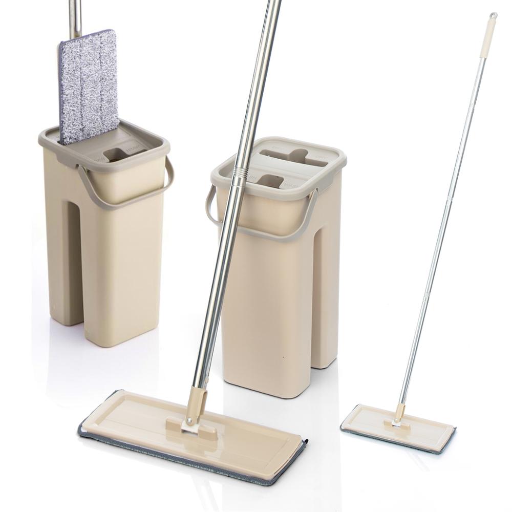 Platte Vloer Mop Emmer Set Voor Professionele Thuis Vloer Mop Cleaning System Met Aluminium Handvat Wasbare Microfiber Pads Perfect