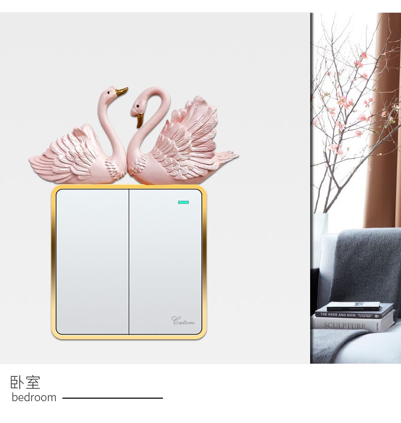 Swan Switch Sticker Animal Socket Decoration Sticker Switch Socket Protective Cover Indoor Wall Sticker Resin 3d Stereo