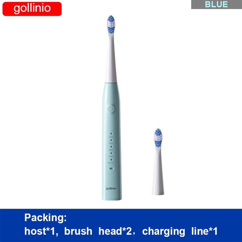 Gollinio-cepillo de dientes eléctrico recargable por Usb, dispositivo dental electrónico de carga rápida GL09A, cabezal de repuesto sónico, resistente al agua, xp7: GL09BLUE2H