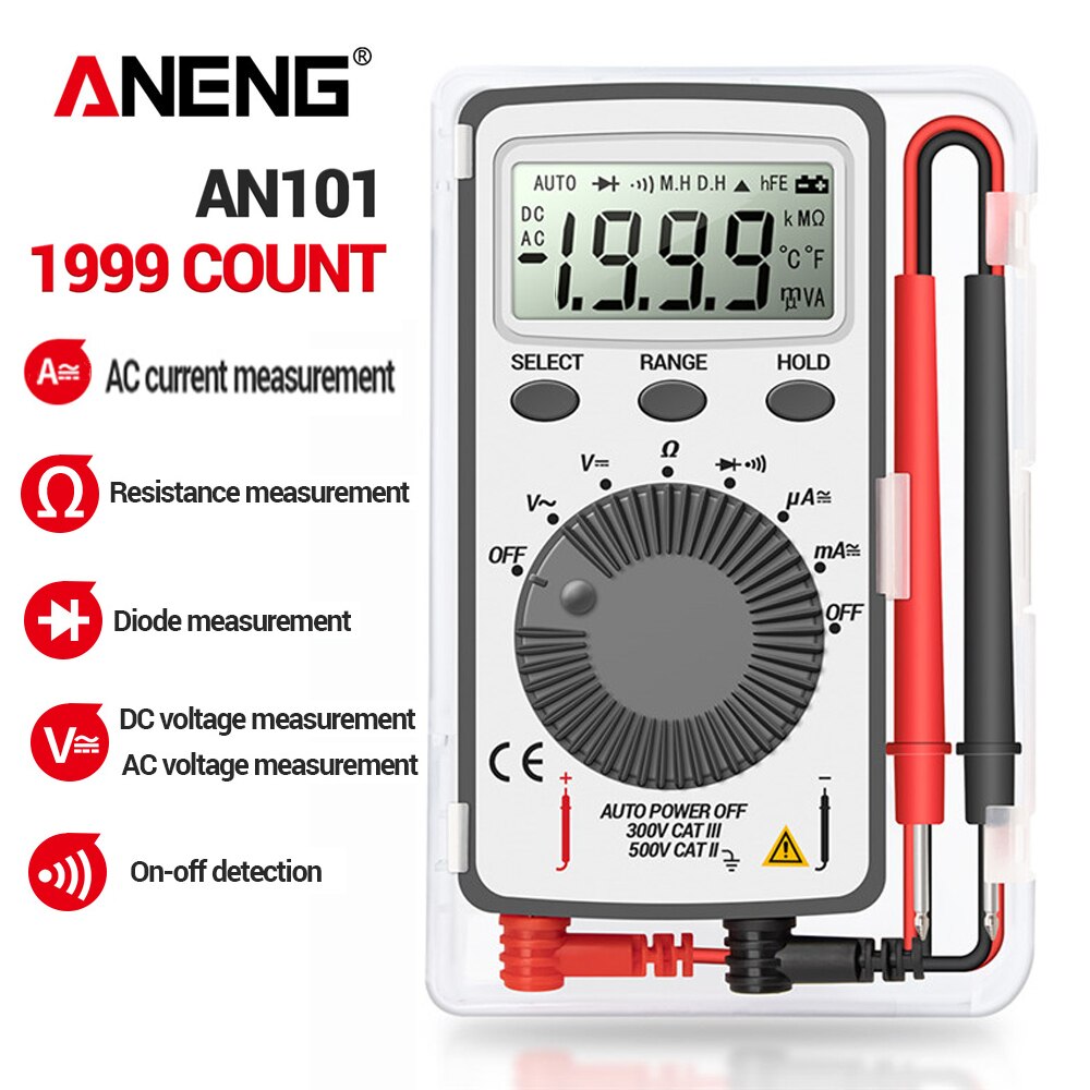 ANENG AN101 Mini digital multimeter multimetro tester DC/AC Voltage Current lcr meter pocket testers with Test Lead