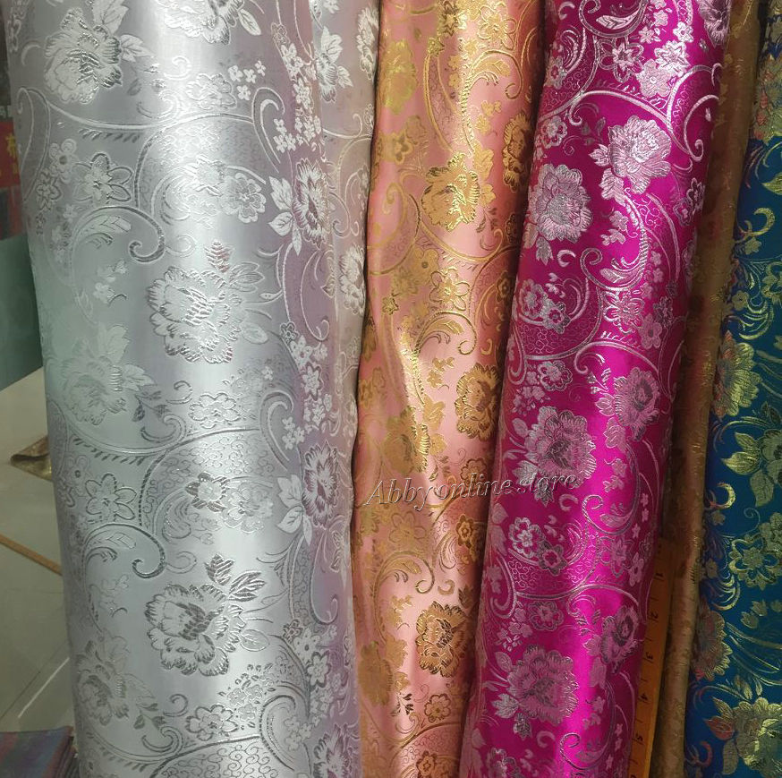 150*50cm Chinese Peony Floral Satin Jacquard Brocade Fabric Costume