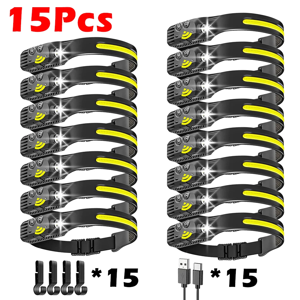 USB Rechargeable LED Sensor Headlamp XPE+COB Headlight Led Head Torch Camping Search Light Head Flashlight for Fishing Lantern