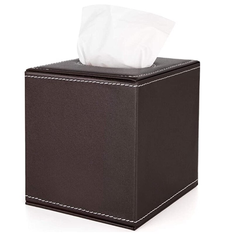 PU Leather Facial Tissue Box, Waterproof Napkin Holder Tissue Box Cover Case for Office Car Automotive Decoration: Brown