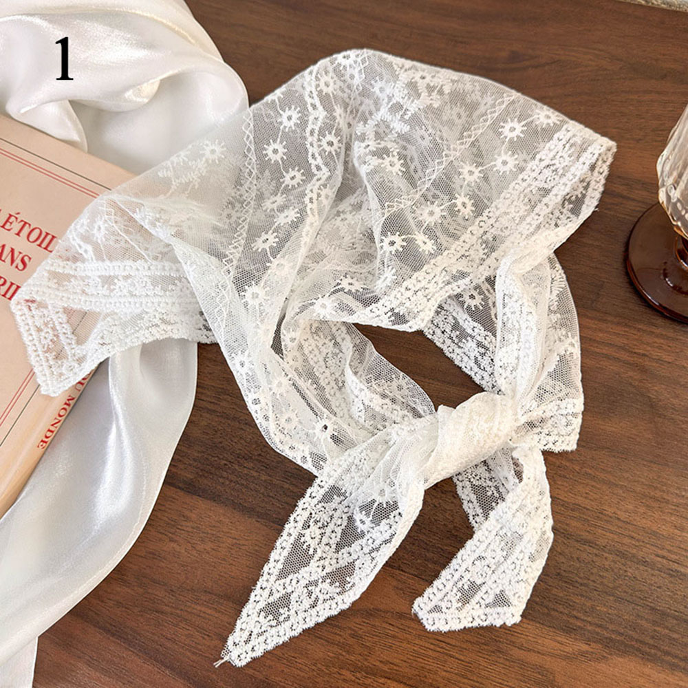 Sommer hvid vævet blomster blonde hårtørklæde wraps kvinder retro trekant hovedtørklæde hat rejse foto pandebånd hårtilbehør ins: Lavendel