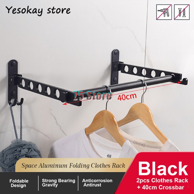 Aluminium Zwart Kledingrek Swivel Folding Kleerhanger Rack Droger Balkon Droogrek Voor Kleding Hanger Wandmontage