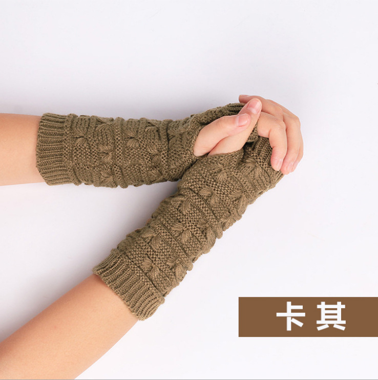 Women Thickened Gloves Knitted Woolen Arm Warm Autumn Winter Half Finger Sleeves Arms Hand Cover Solid Color: Ivory