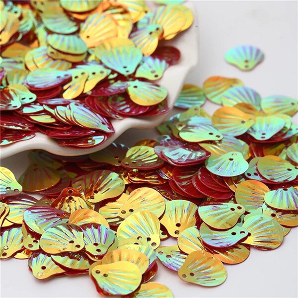 300pcs/Lot 13mm Gold Undertone Shell shape Loose Sequins Wedding confetti DIY Sewing Material Party decoration Accessories: Red