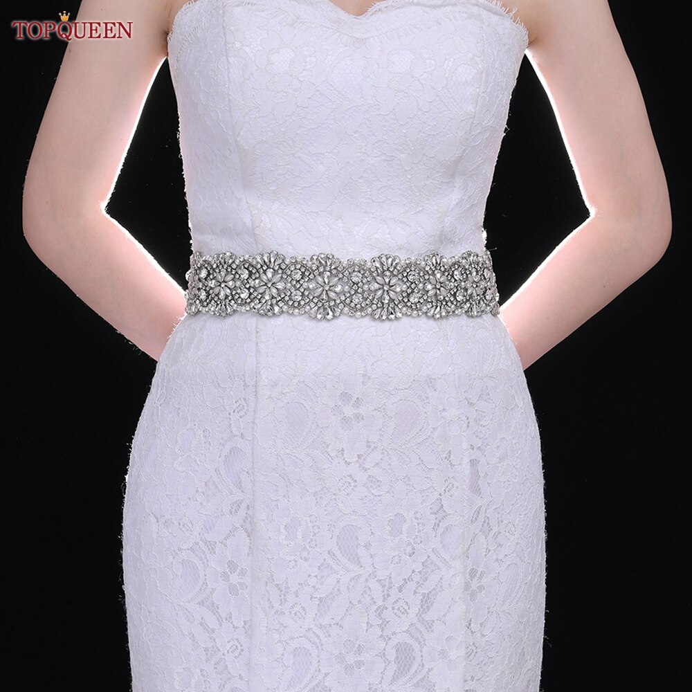 TOPQUEEN S04B damski luksusowy pasek srebrny Rhinestone pas biodrowy ślub kobieta pas pas ślubny aplikacja pasy dla kobiet szeroki