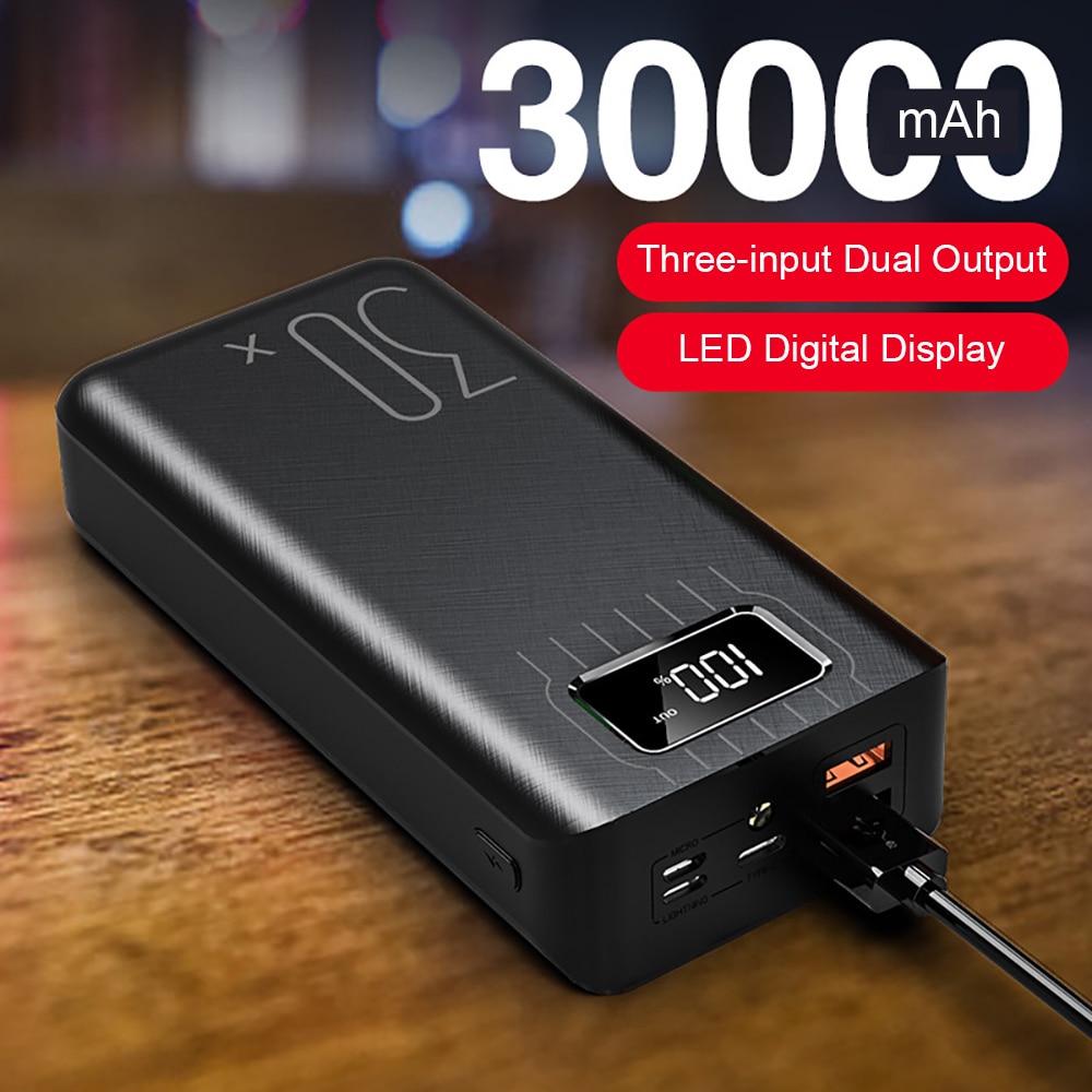 30000mAh Power Bank TypeC Micro USB QC Fast Charging Powerbank LED Display Portable External Battery Charger For Xiaomi iPhone
