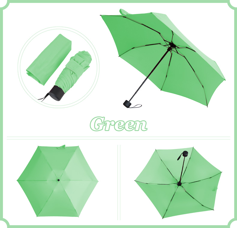Miniparaguas de bolsillo superligero para hombre y mujer, sombrilla plegable de 190g con 5 pliegues, ideal para de viaje: green