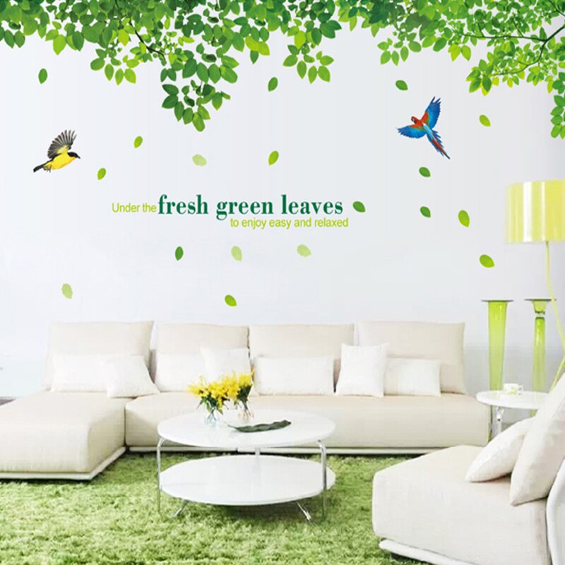 Giant Tree Green Leaves Large Branch Wall Decals Removable PVC Wall Stickers for Living Room Bedroom Bedside Decoration Murals