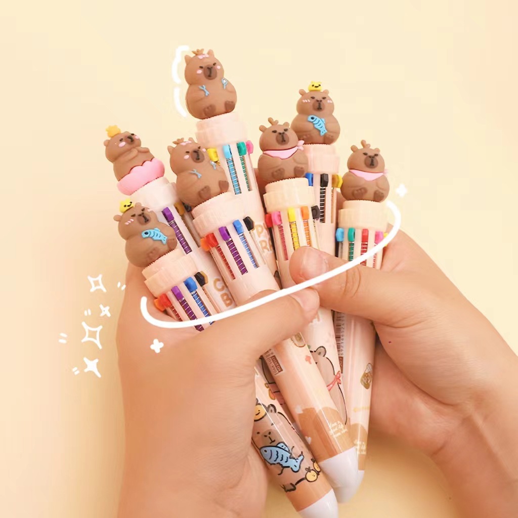 12 bolígrafos capibara al por mayor: útiles escolares ideales y herramientas de escritura para niños con 10 colores y usos múltiples: Default Title