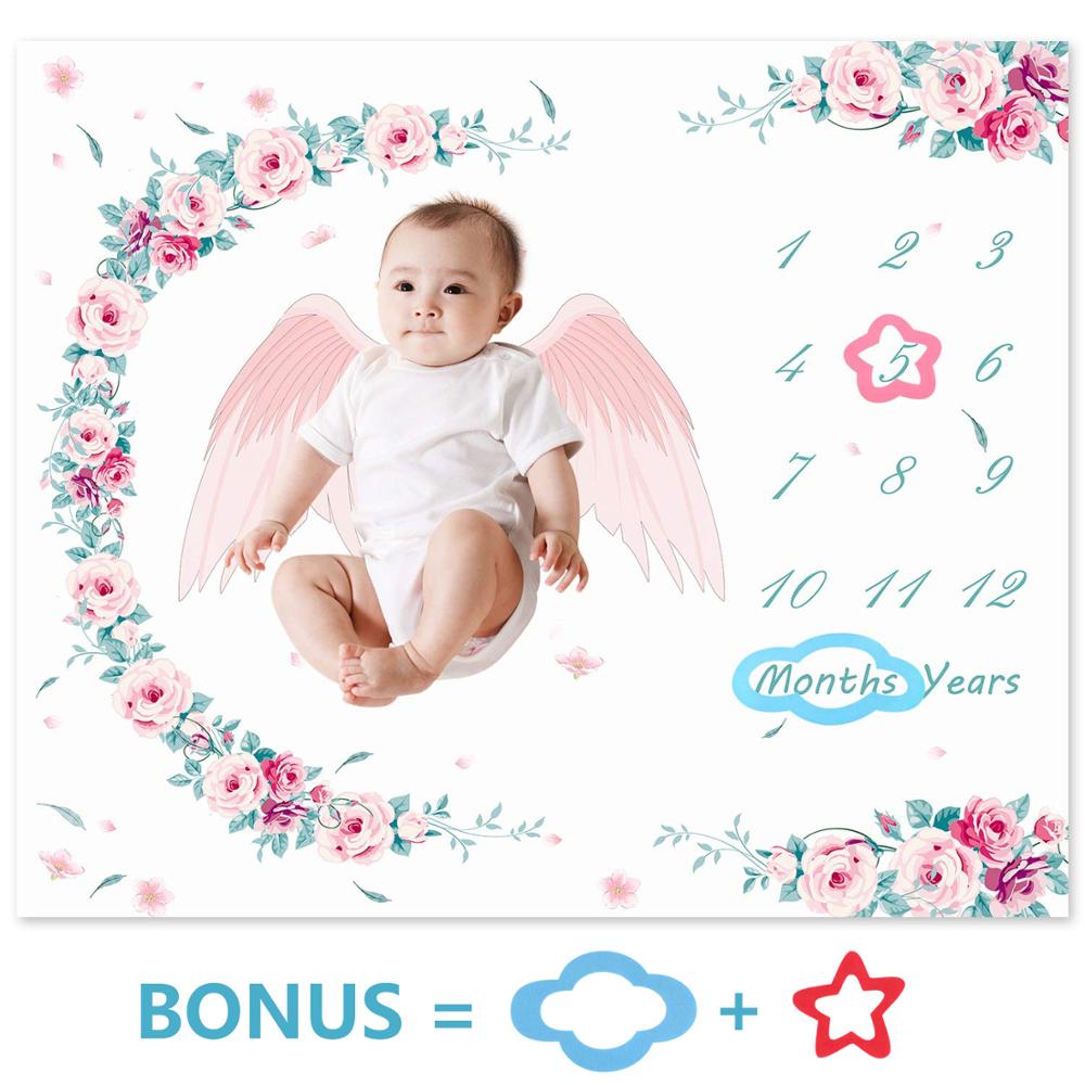 100x120cm Bambino Milestone Coperta Termica Morbido Pile Swaddle Passeggino Avvolge Neonato Floreale Fotografia Puntelli Sfondo di Panno