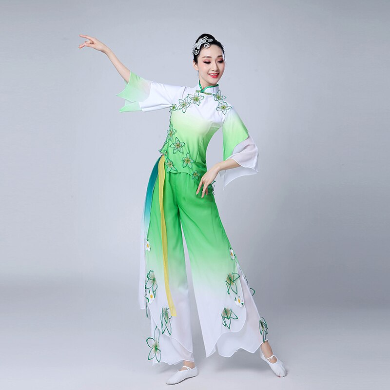 Kinesisk stil hanfu klassisk dans kostumer dragt voksen kvindelig yangko tøj stil firkantet dans kostume