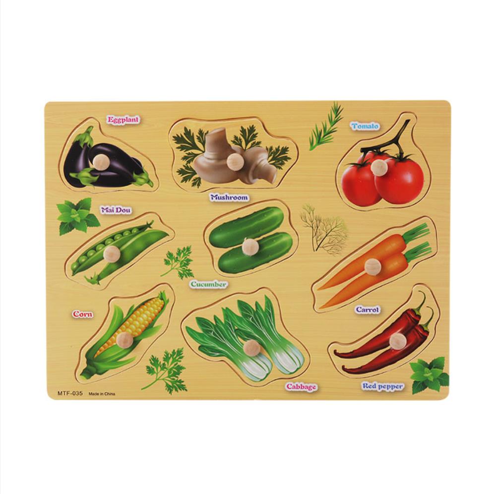 Pegs Style 3D Kids Wooden Puzzel Toys Animal Traffic Letter Life And Vegetables Graphic Intelligence Development Toys: vegetables