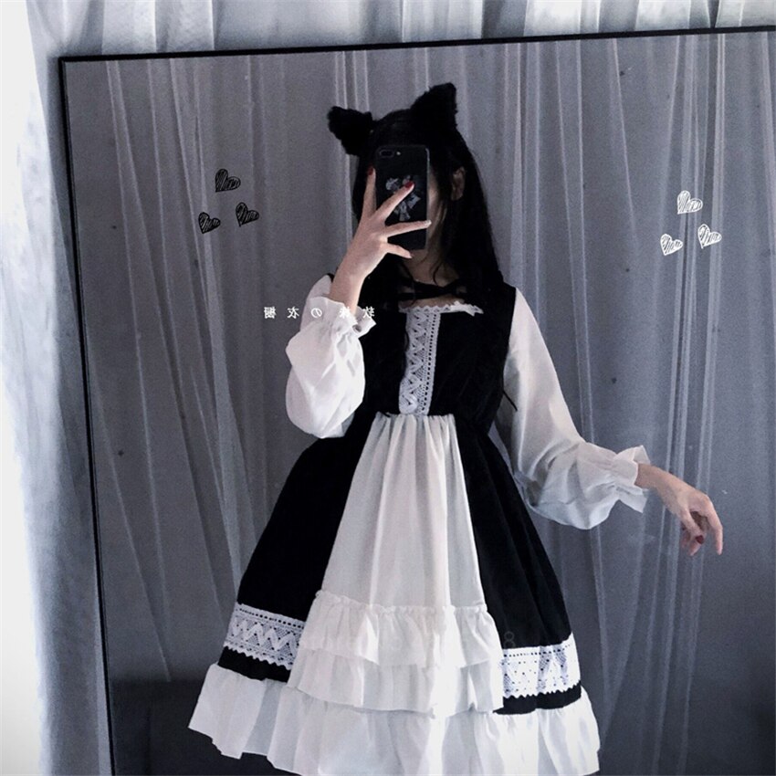 Vestido gótico japonés de Lolita para mujer, ropa europea, Punk, gótico, vestidos victorianos, Kawaii, Lolita, para chicas Harajuku Medieval