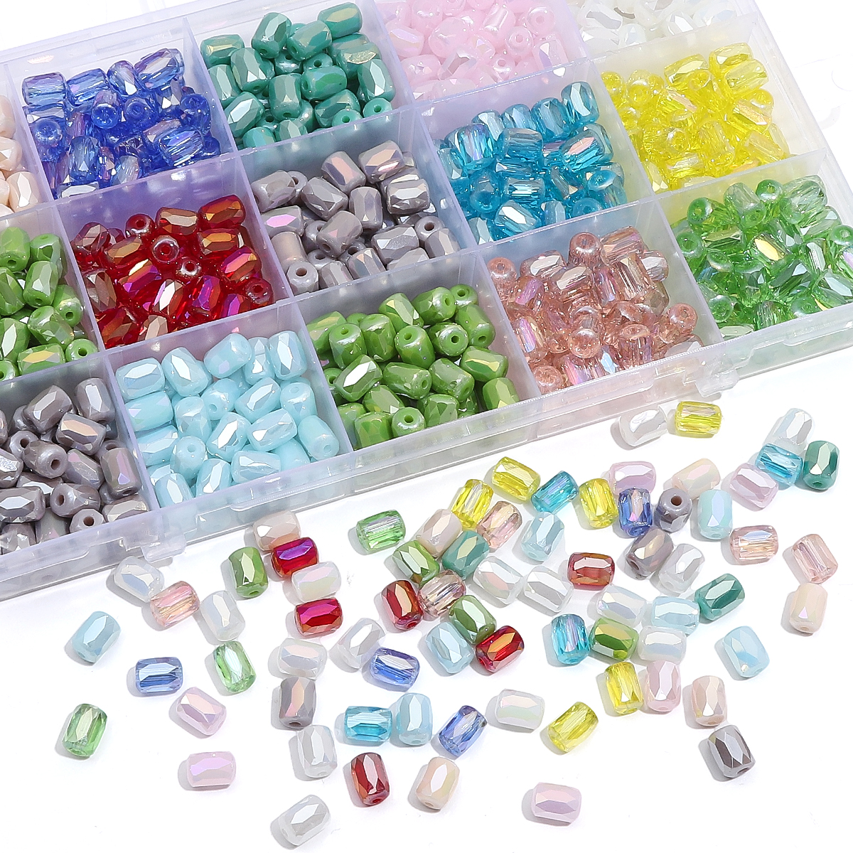 Environ 10 pièces de perles colorées plaquées transparentes en verre, perles rectangulaires coupées en vrac, faites à la main, fabrication de bijoux, accessoires de Bracelet